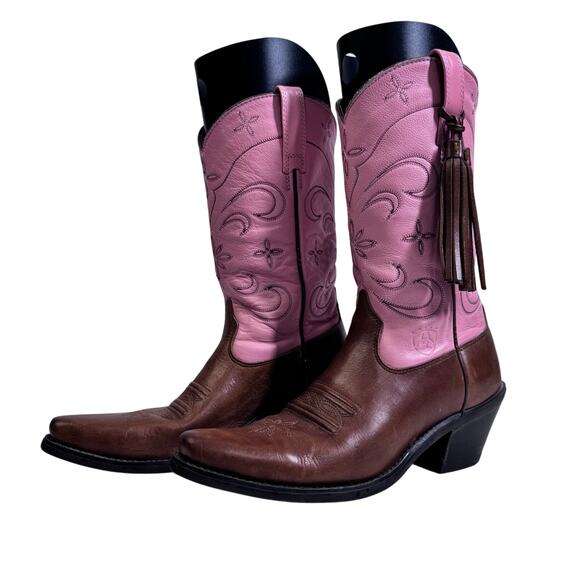 ARIAT Boots 6B Moon Fringe Tassels Cowboy Snipe Toe Cowgirl Rodeo Pink Western - Picture 2 of 12